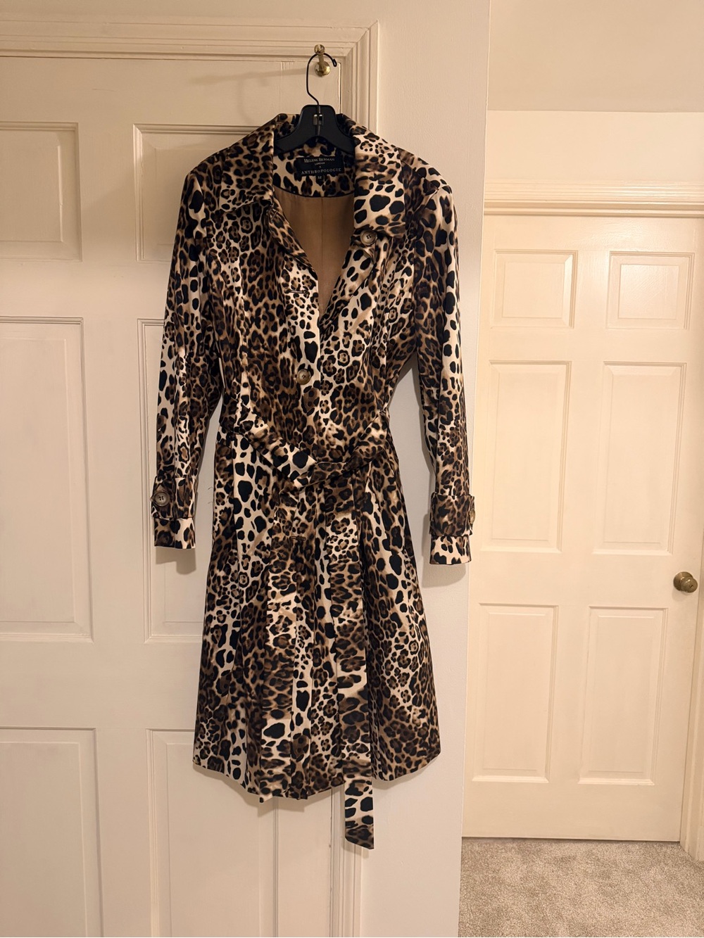 Anthropologie Helene Berman Leopard Trench Coat Size 12